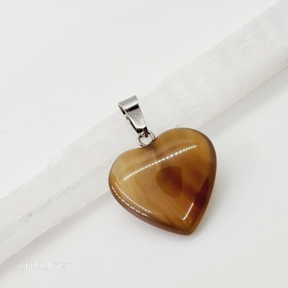 Small Brown Orange Striped Onyx Agate Heart Shaped Pendant - Picture 1 of 4